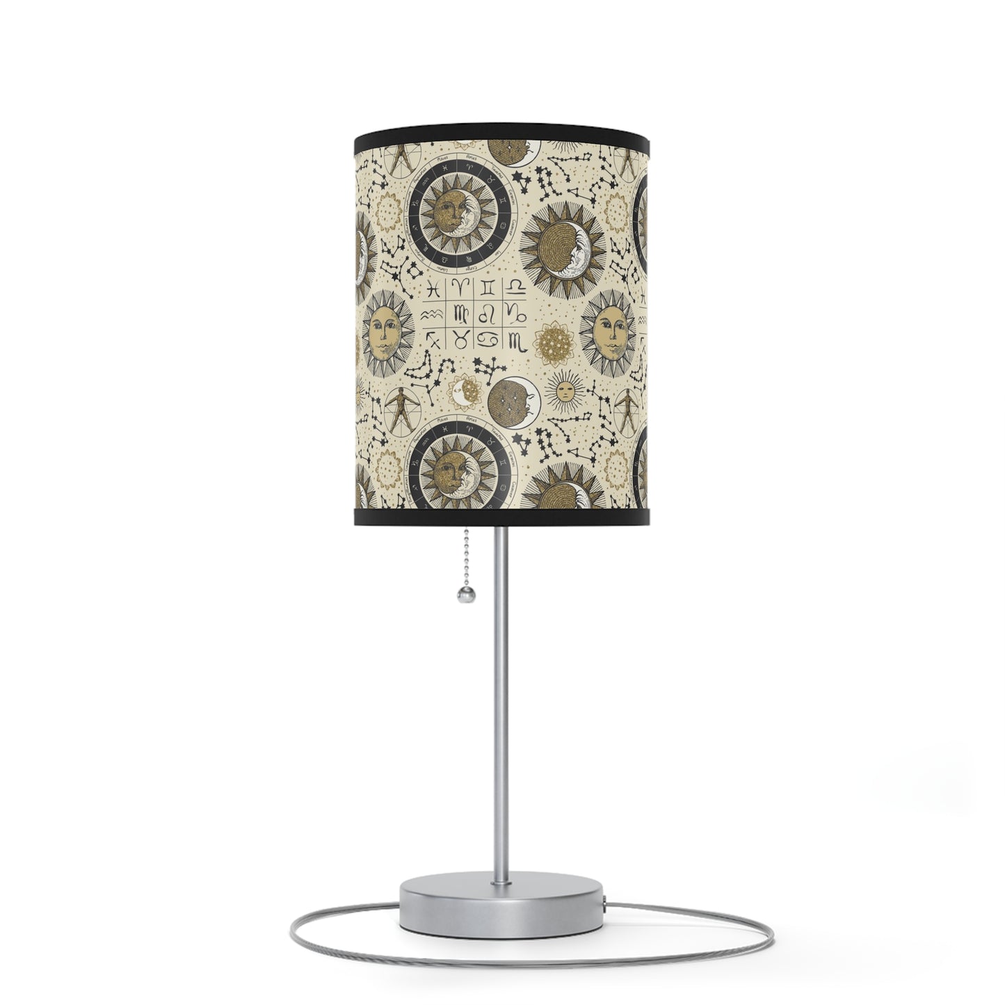 Table Lamp: Silver W/Black Trim; The Sun, The Moon, and The Stars [Zodiac Symbols]
