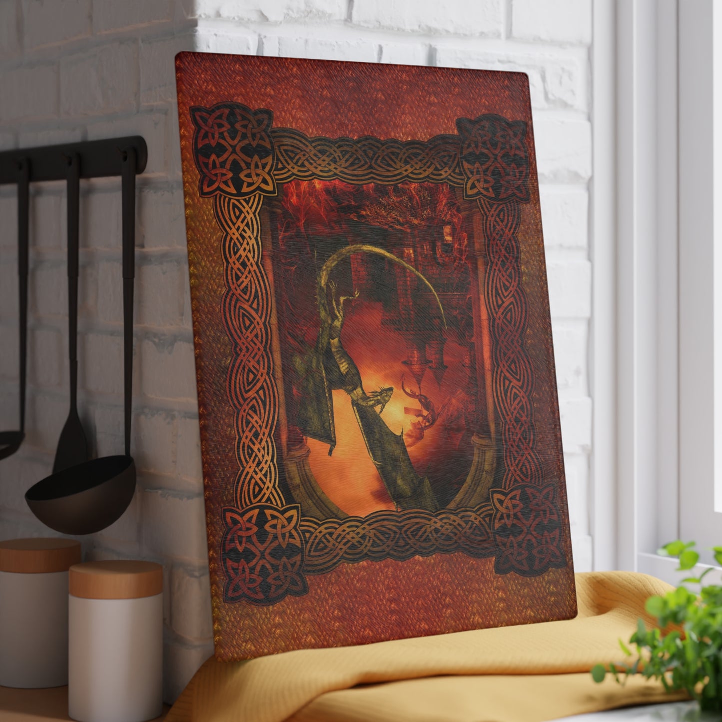 Glass Cutting Board (11"x15"): Dragons [Red Fury Panel]