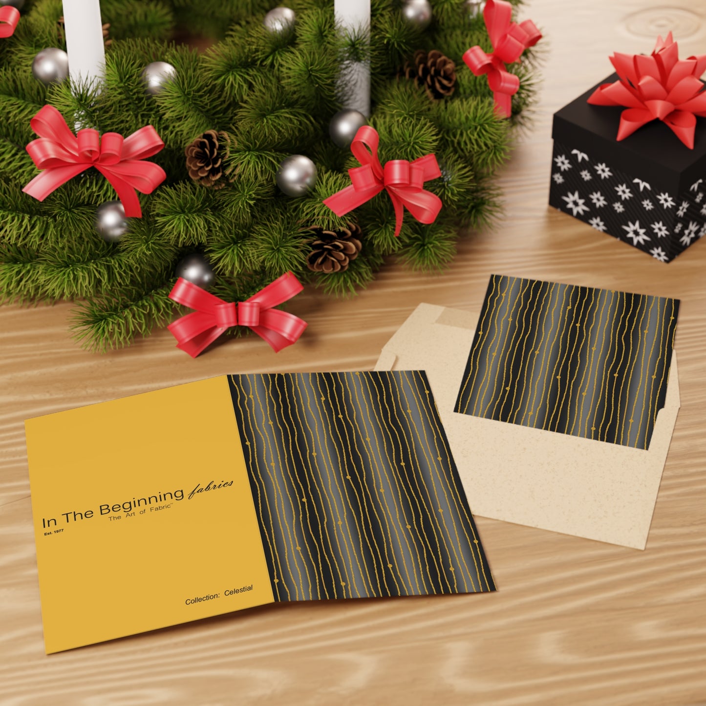 NOTE CARDS: CELSTIAL [STRIPES:  Black/Gold]