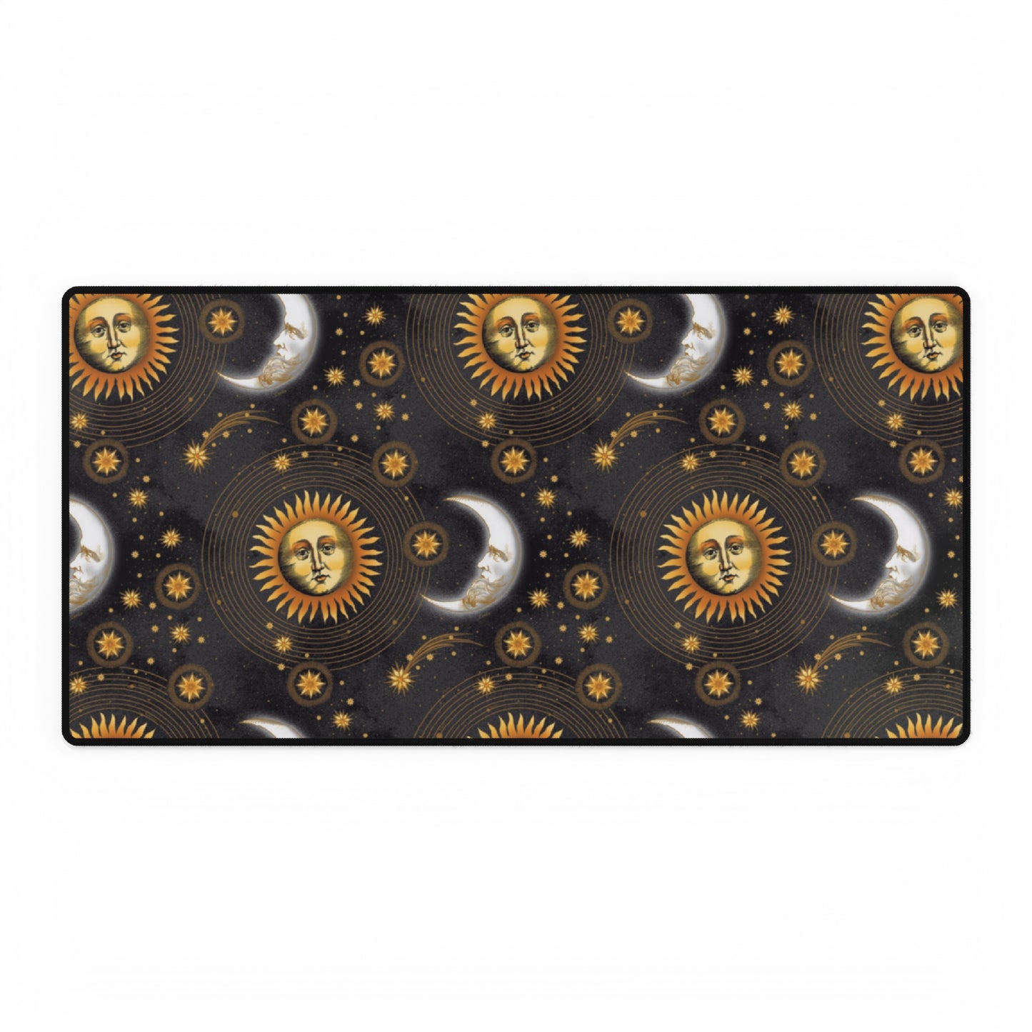 Desk Pad-Gaming;  15.5x31.5:  Celestial [Sun, Moon, Stars-Black Haze]