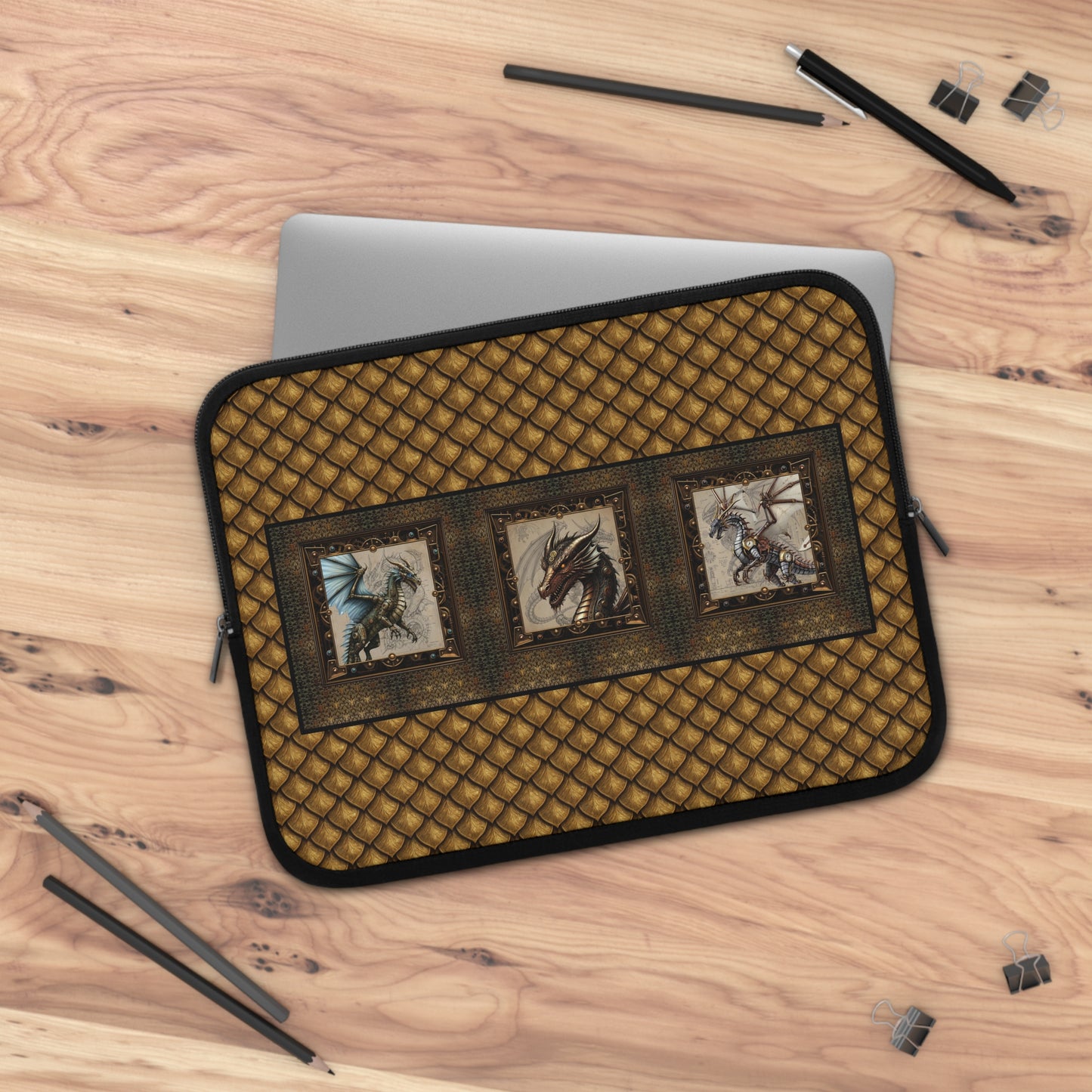 Laptop Sleeve (Sizes:  13", 15", 17"):  Steampunk Dragons [Dragon-Blue Wings]