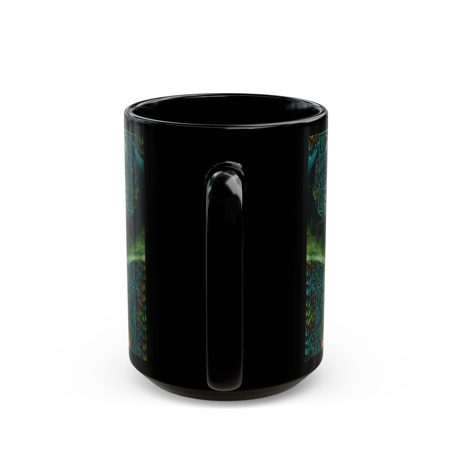 Black Mug-15oz:  "Emerald Dragons" Panel