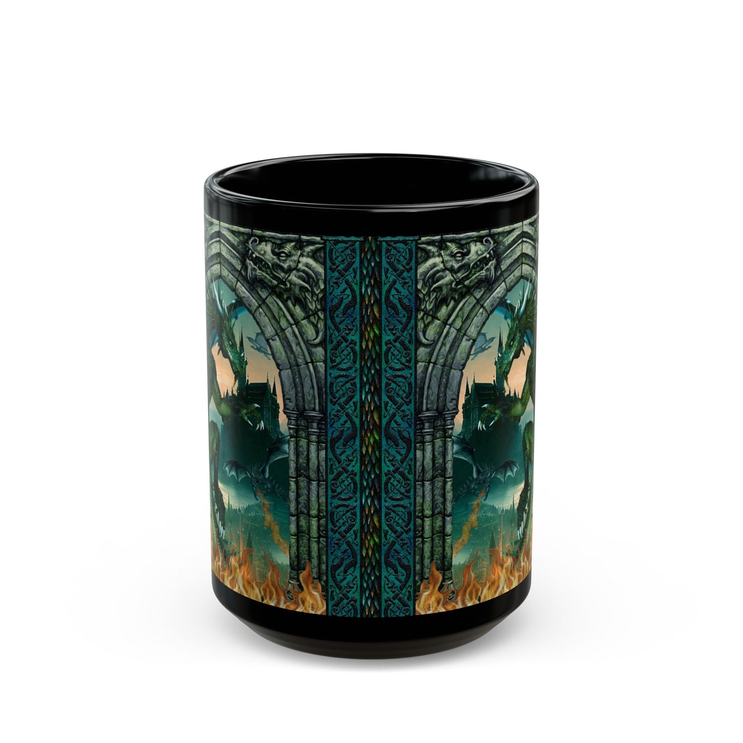 Black Mug-15oz:  "Emerald Dragons" Panel