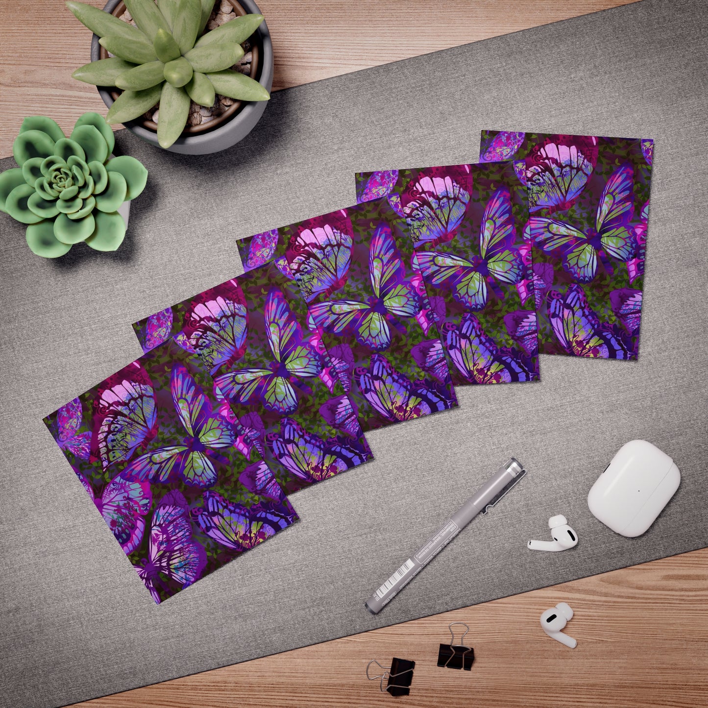 Note Cards (Blank Inside):  Dreamscapes-Lavendar Butterflies - Set of 5