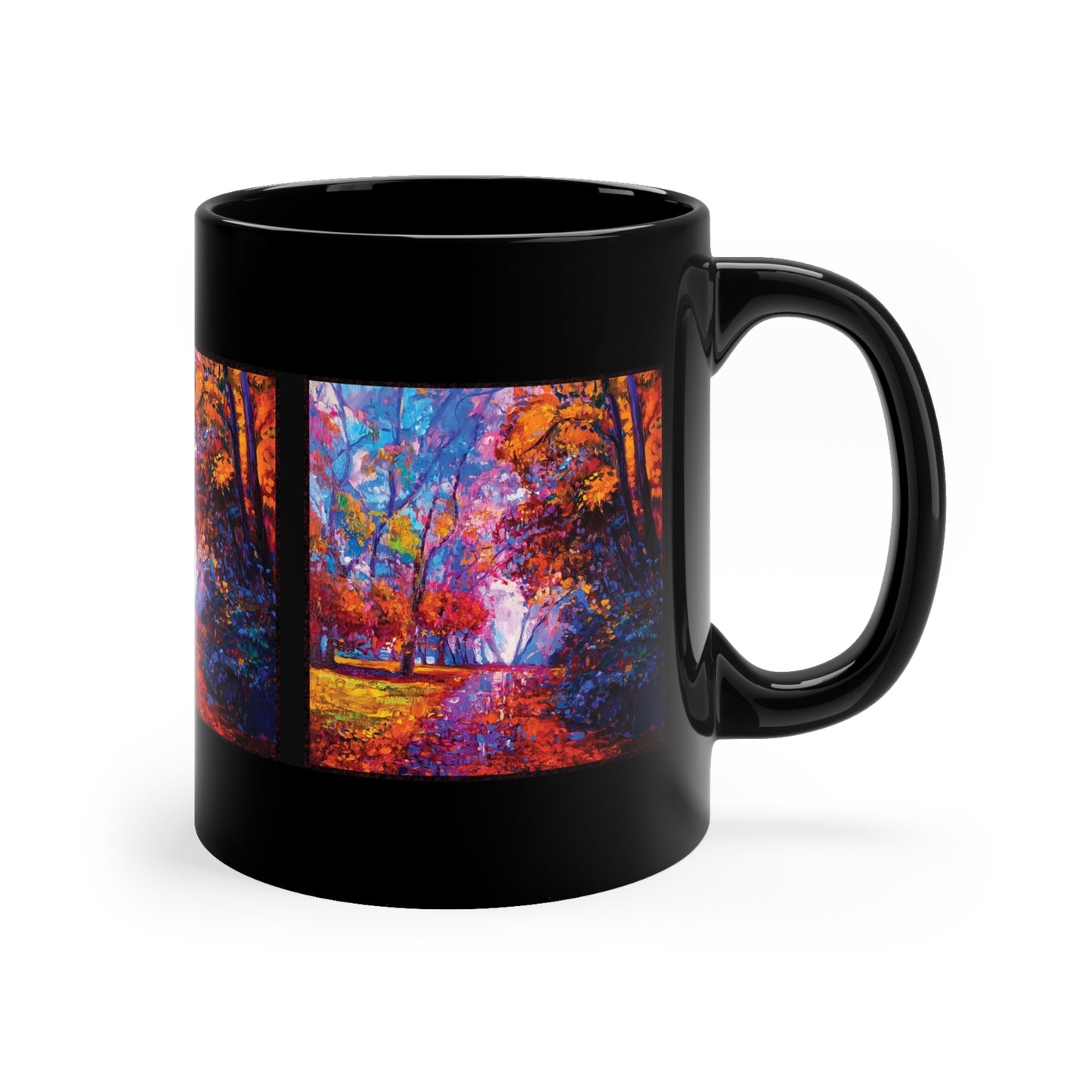 Ceramic Mug:  Black;  Year of Art [Fall Path]