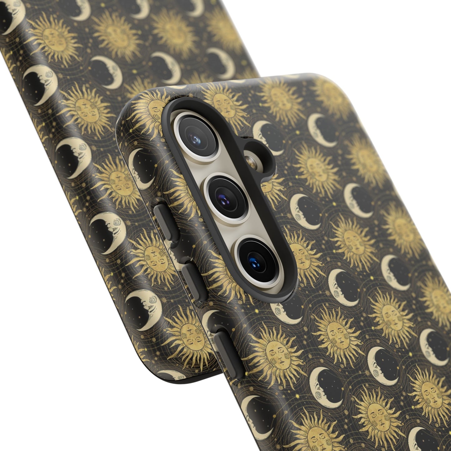 Samsung Galaxy Series Tough Case-Phone Case: The Sun, The Moon, And The Stars [Gold Sun, Moon Face]