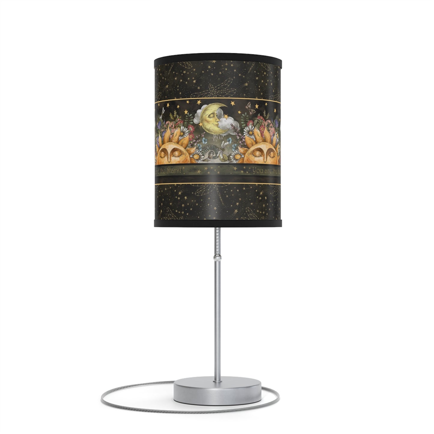 Table Lamp: Silver W/Black Trim; The Sun, The Moon, and The Stars [Sun Panel]