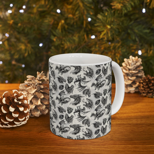 Ceramic Mug:  Black;  Emerald Dragons