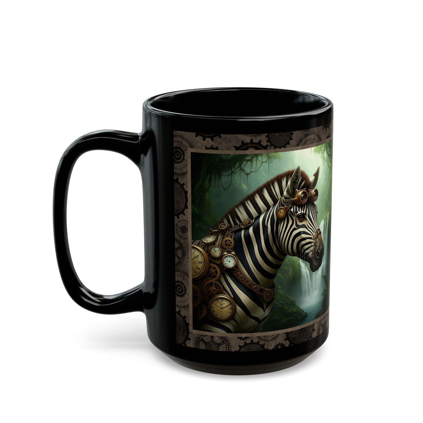 Black Mug-15oz:  "Steampunk Zebra" Panel