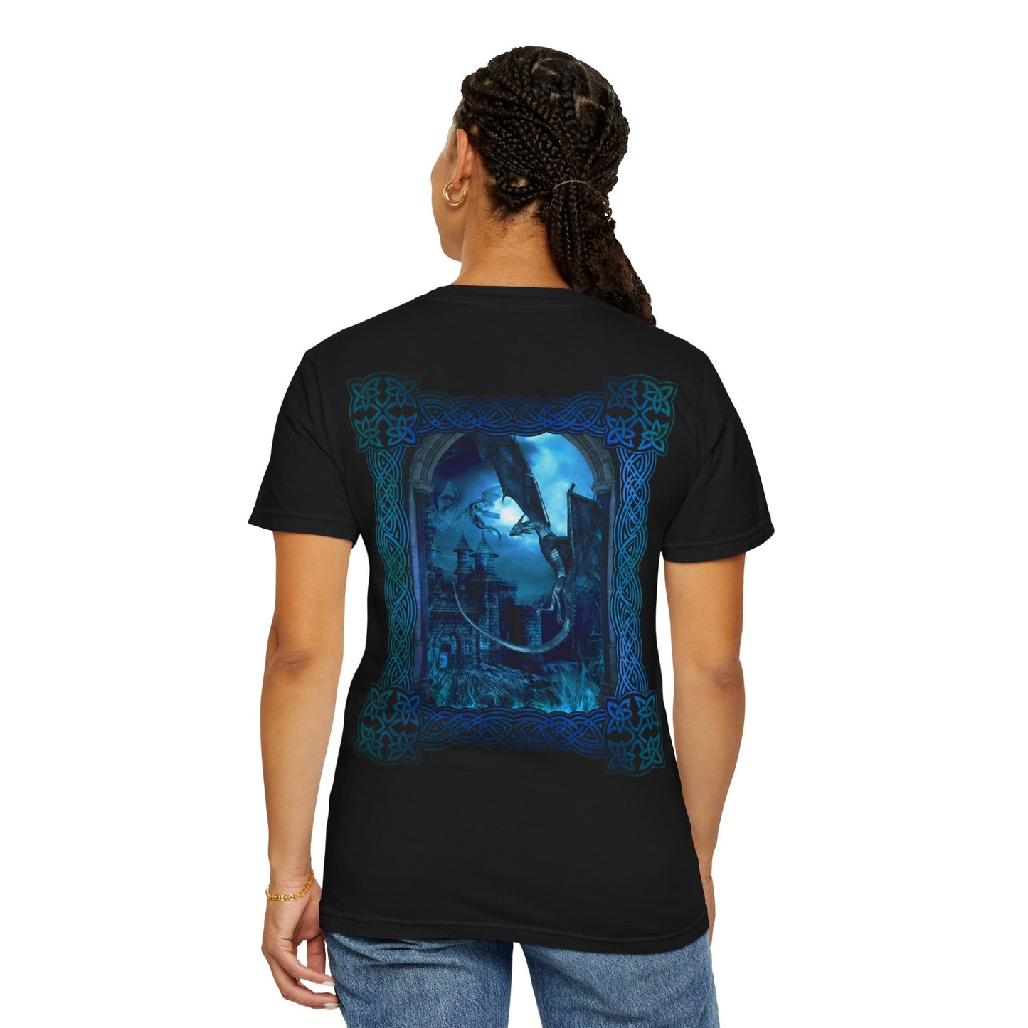 Unisex Heavy Cotton Tee:  "Dragons" [Blue Fury-Banner/Panel]