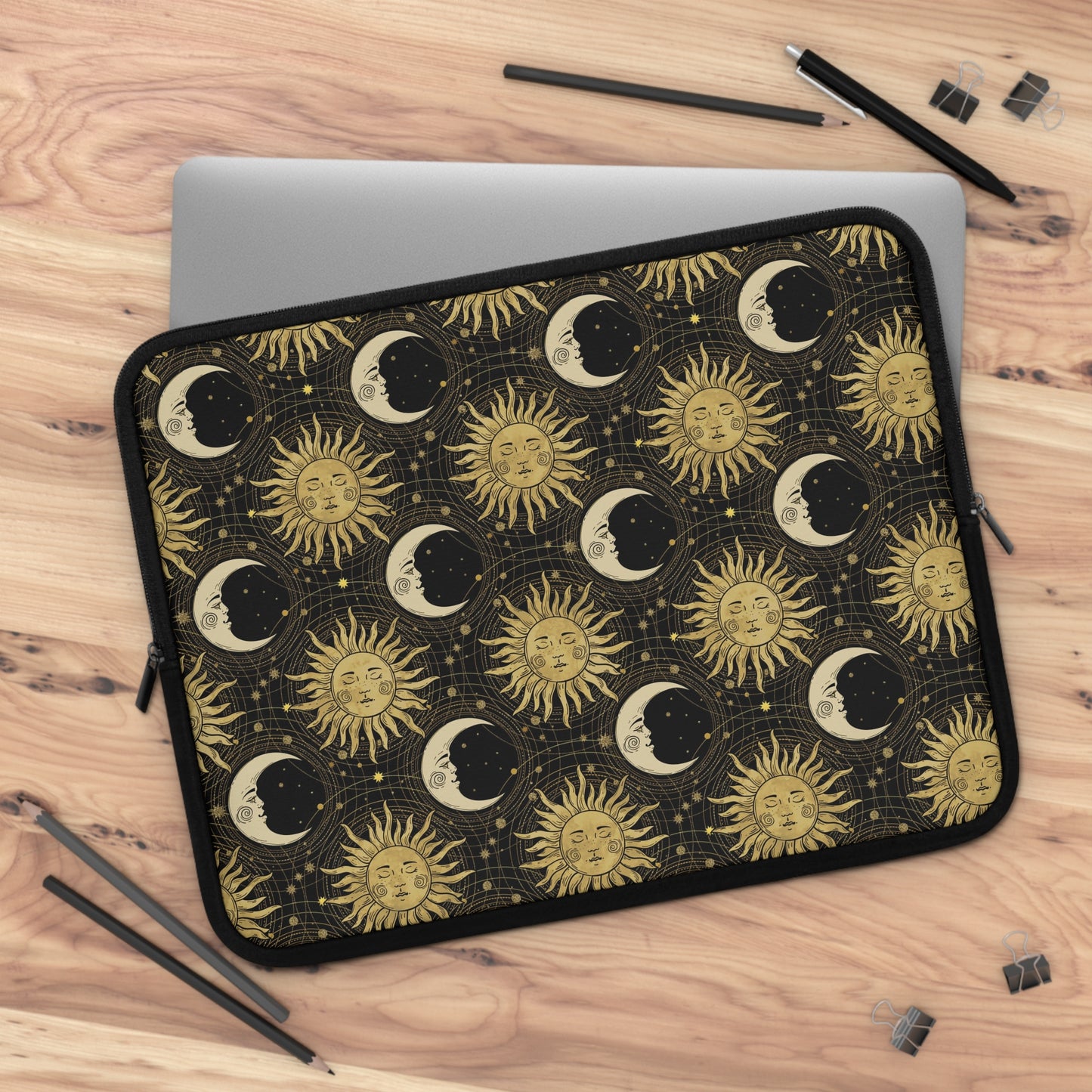 Laptop Sleeve:  [SUN-MOON-STARS]:  Gold Sun and Moon