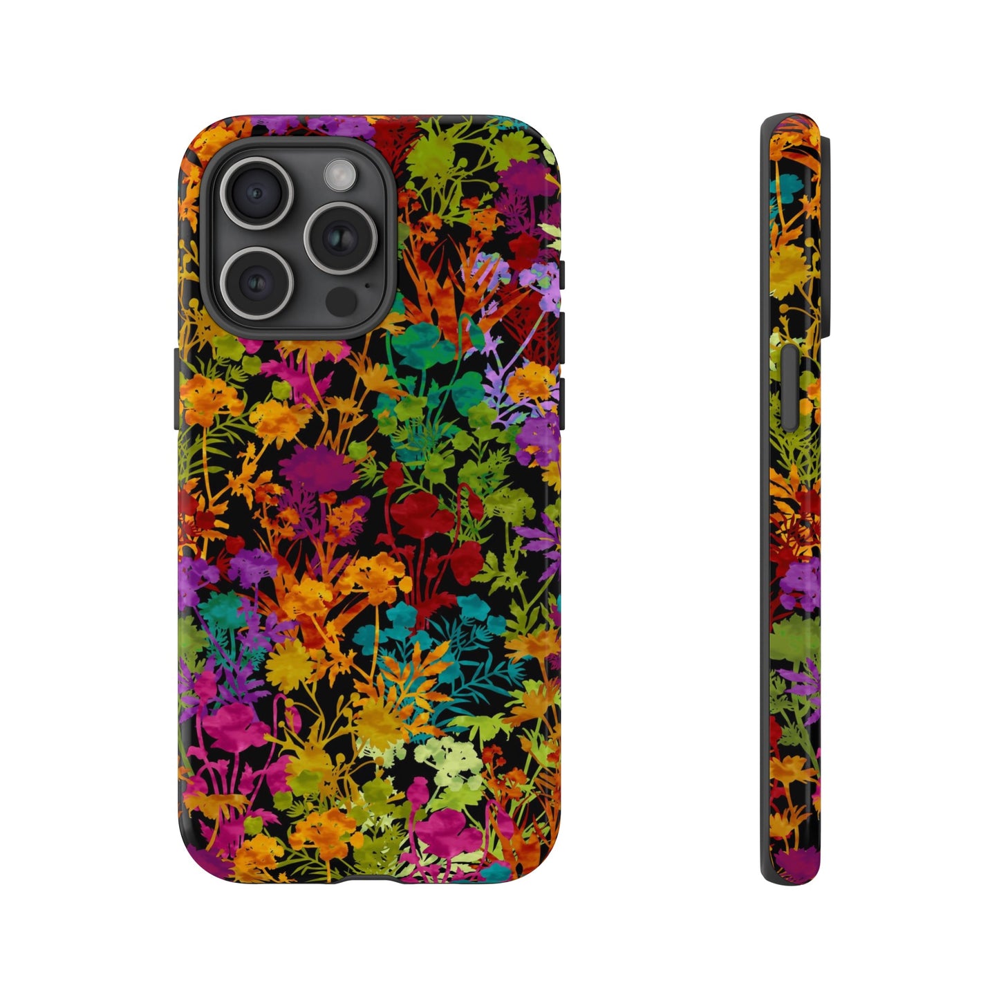 Apple I-Phone 15(Series)-Tough Case-Phone Case:  Dreamscapes [Field of Flowers-Black]