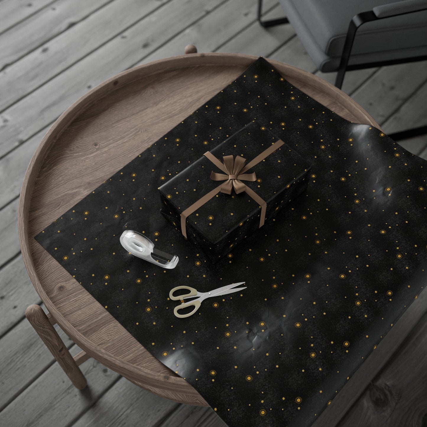 Wrapping Paper:  Celestial [Black Space-Gold Stars]