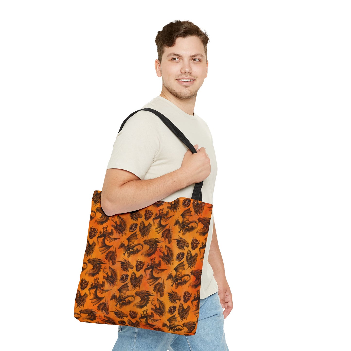 Tote Bag: Large-18x18; Emerald Dragon [Dragon Etching-Orange]