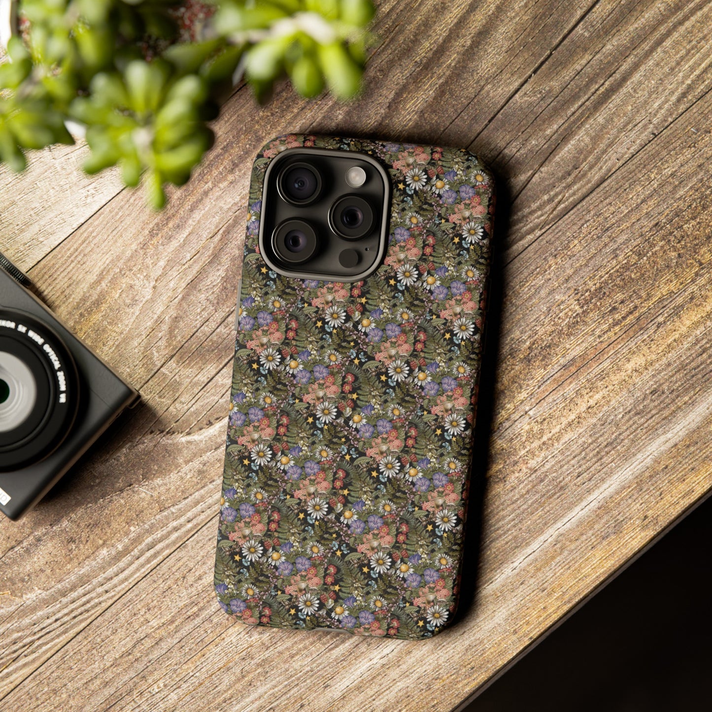 Apple I-Phone 15 Tough Case-Phone Case:  The Sun, The Moon, The Stars [Flowers]