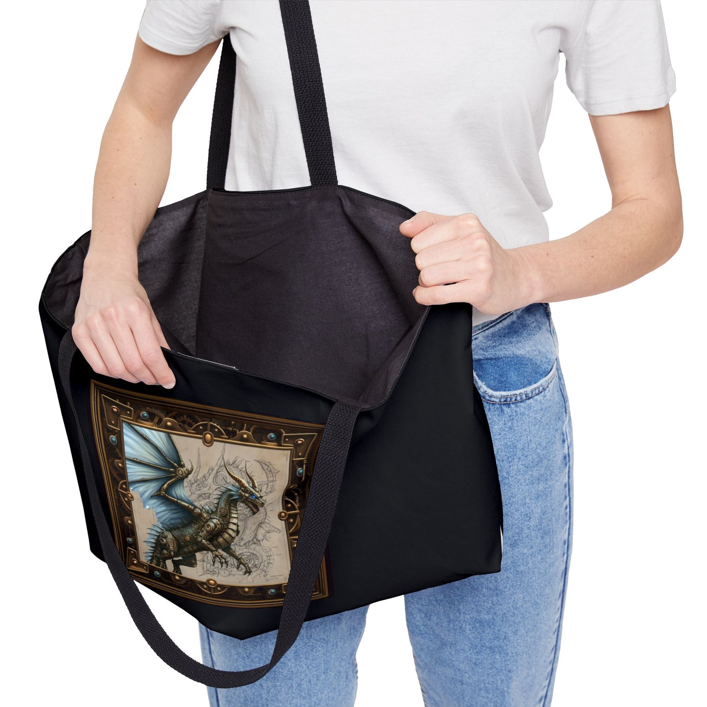 Weekender Tote Bag (Large):  Steampunk Dragons [Dragon Blue Wings]