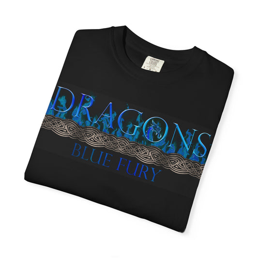 Garment Dyed Oversized T-Shirt (6-Sizes):  "Blue Dragons" [Border and Panel]