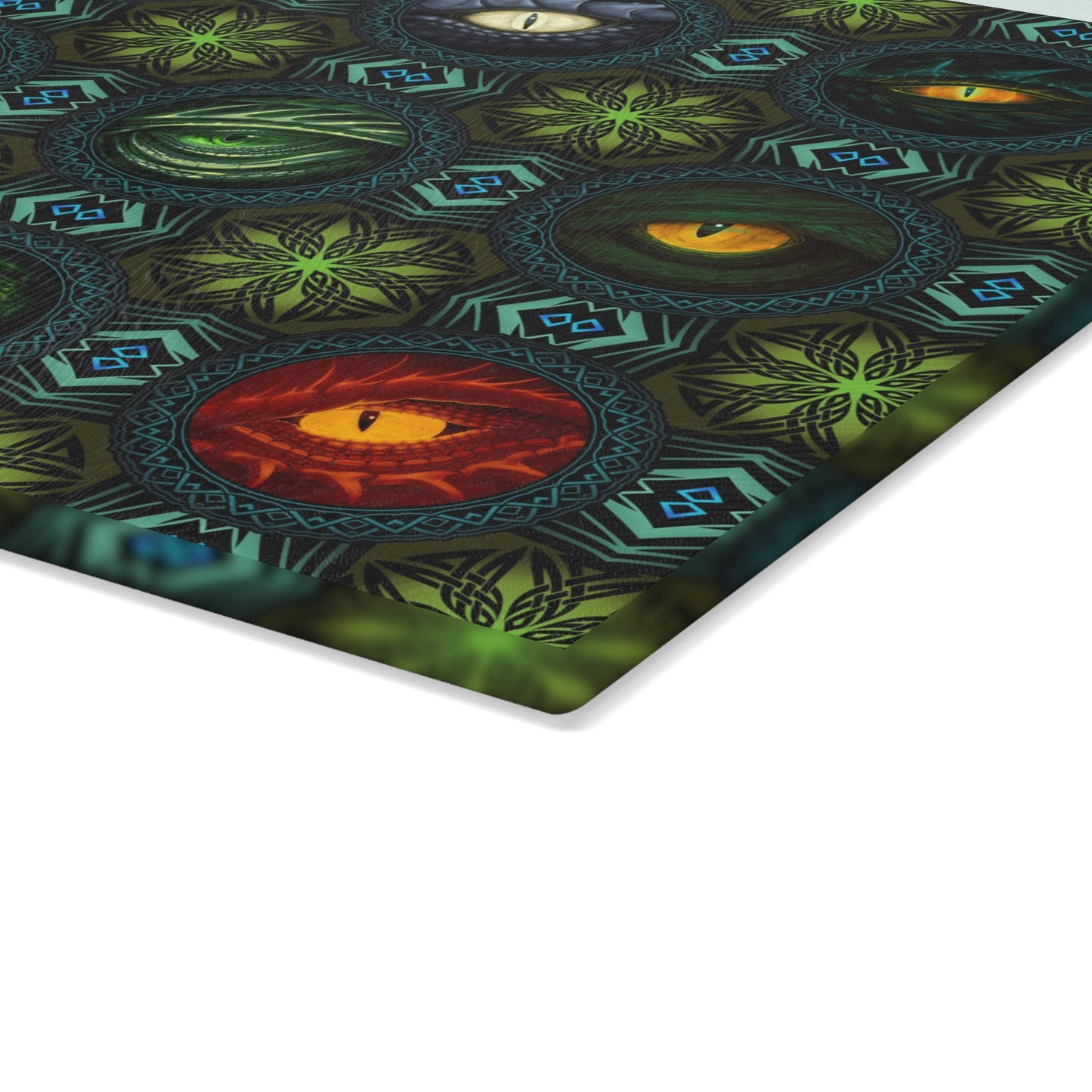 Glass Cutting Board (11"x15"):  Emerald Dragons [Eyes]