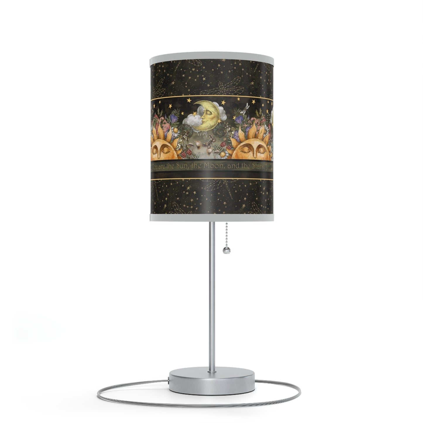 Table Lamp: Silver W/Black Trim; The Sun, The Moon, and The Stars [Sun Panel]