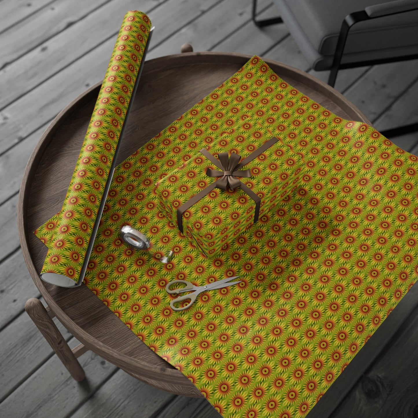 Wrapping Paper:  Celestial [Crimson/Lime Sunbursts]