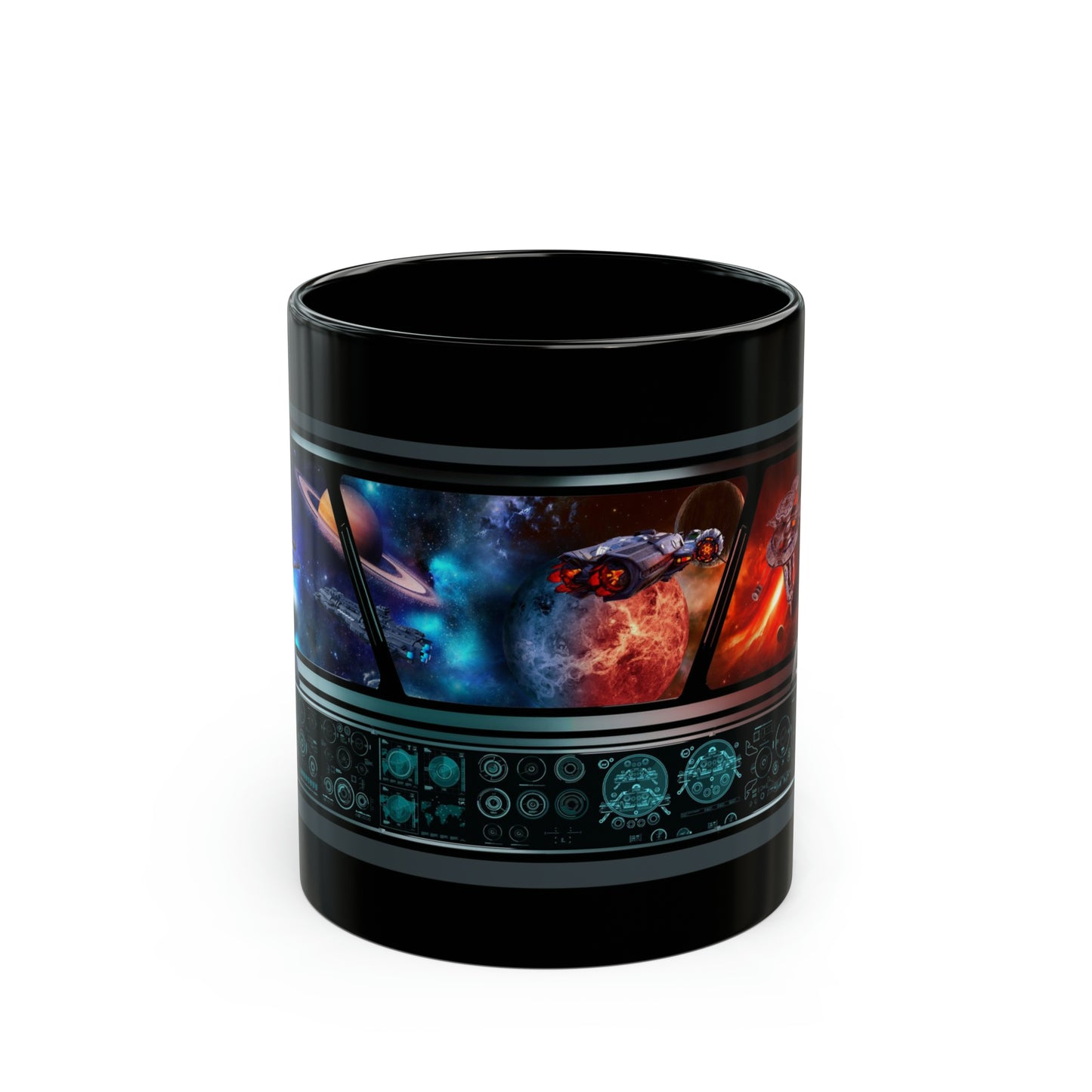 Ceramic Mug:  Black;  "Sci-Fi" [Ship Window View]