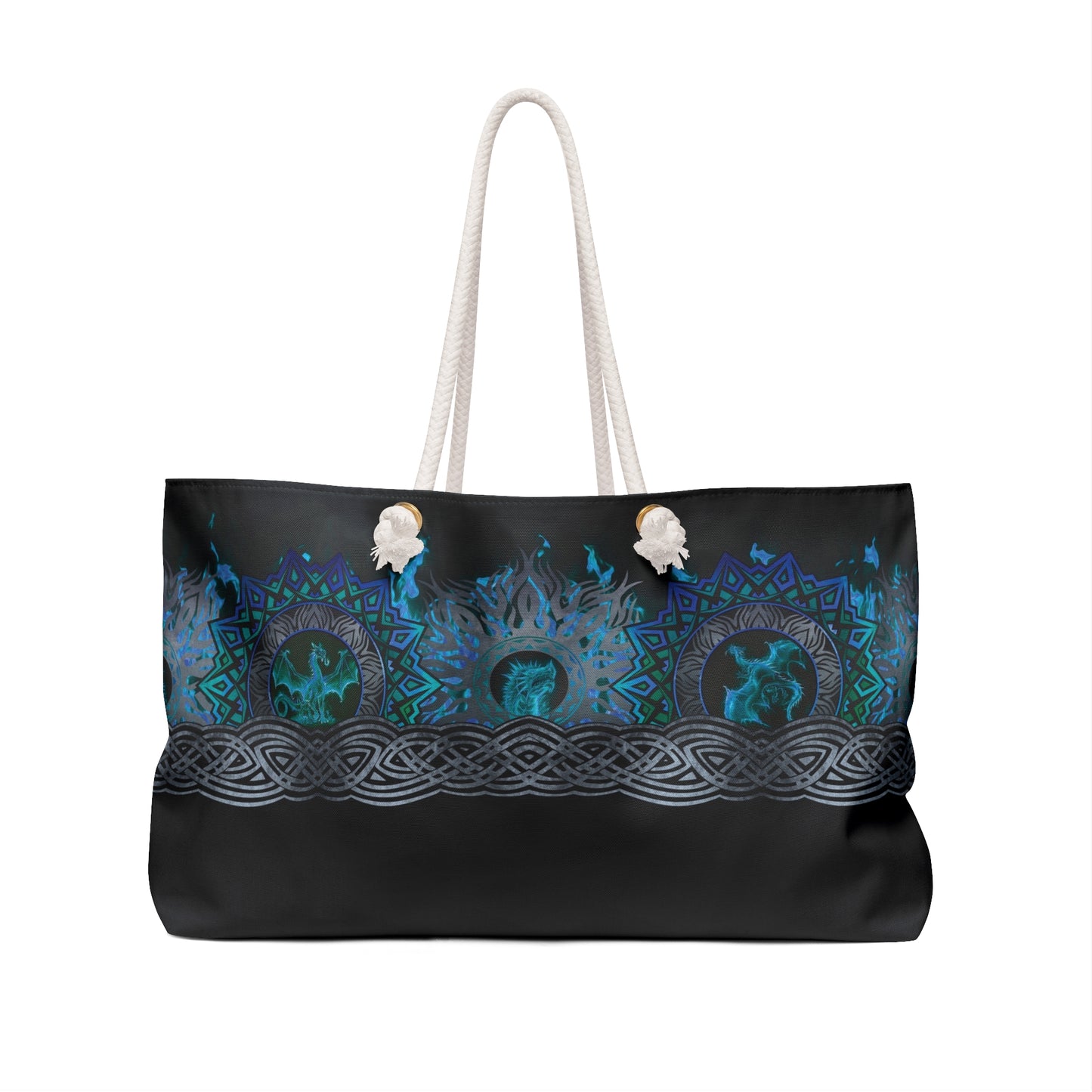Weekender Tote Bag (Large):  Dragons [Blue Fury-Border]