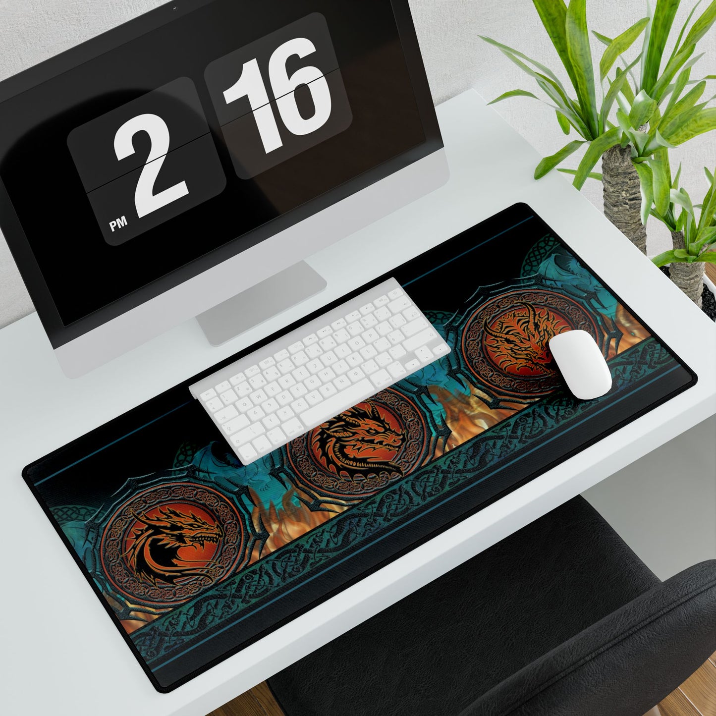Desk Pad-Gaming;  15.5x31.5:  Emerald Dragons [Dragon Border]