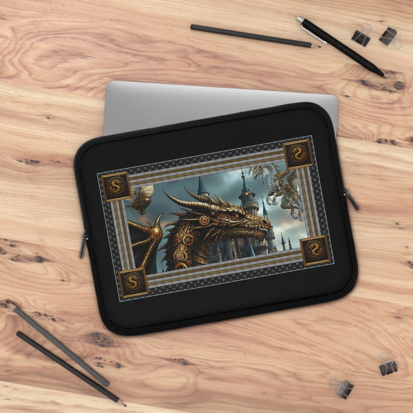 Laptop Sleeve (Sizes:  13", 15", 17"):  Steampunk Dragons [Dragon Head]