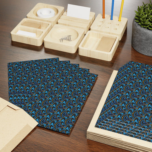 NOTE CARDS: CELSTIAL [Scallops:  Teal/Gold]
