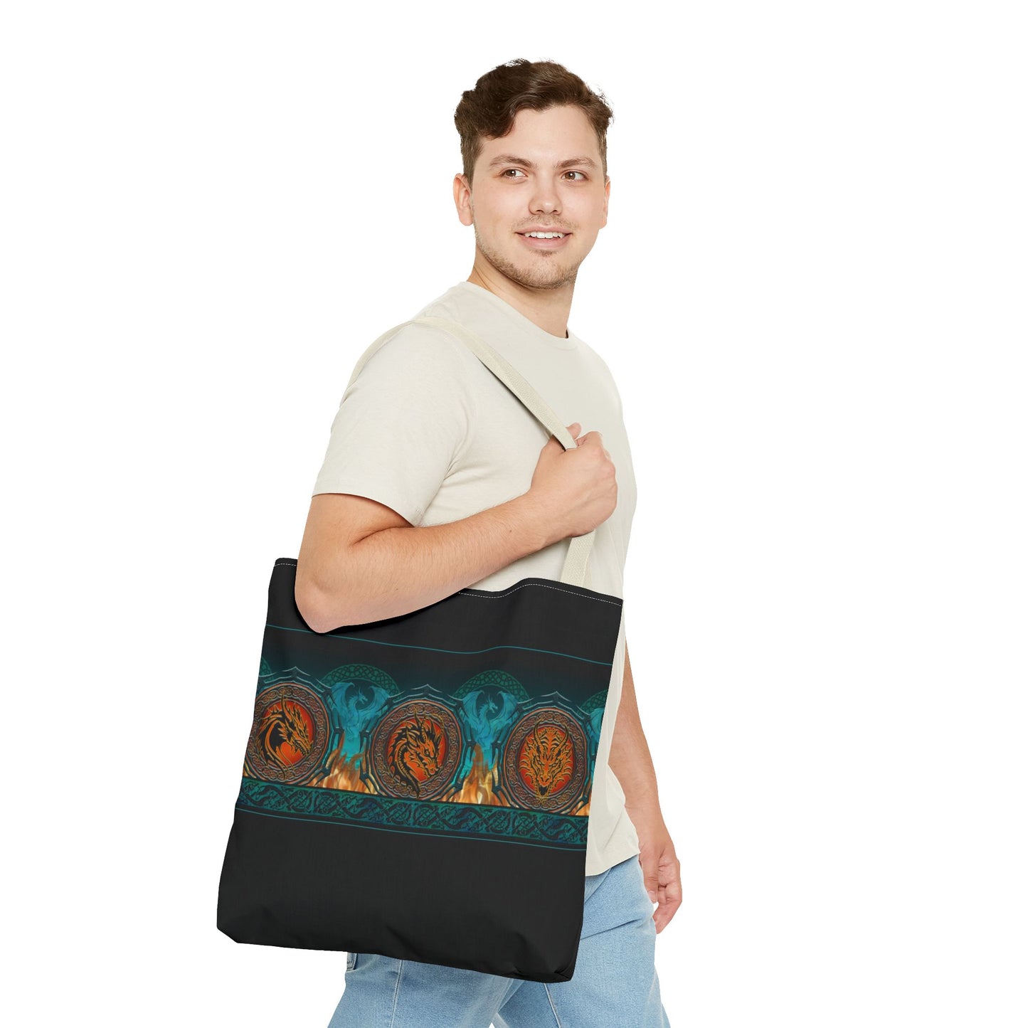 Tote Bag: Large-18x18; Emerald Dragons [Dragon Border]