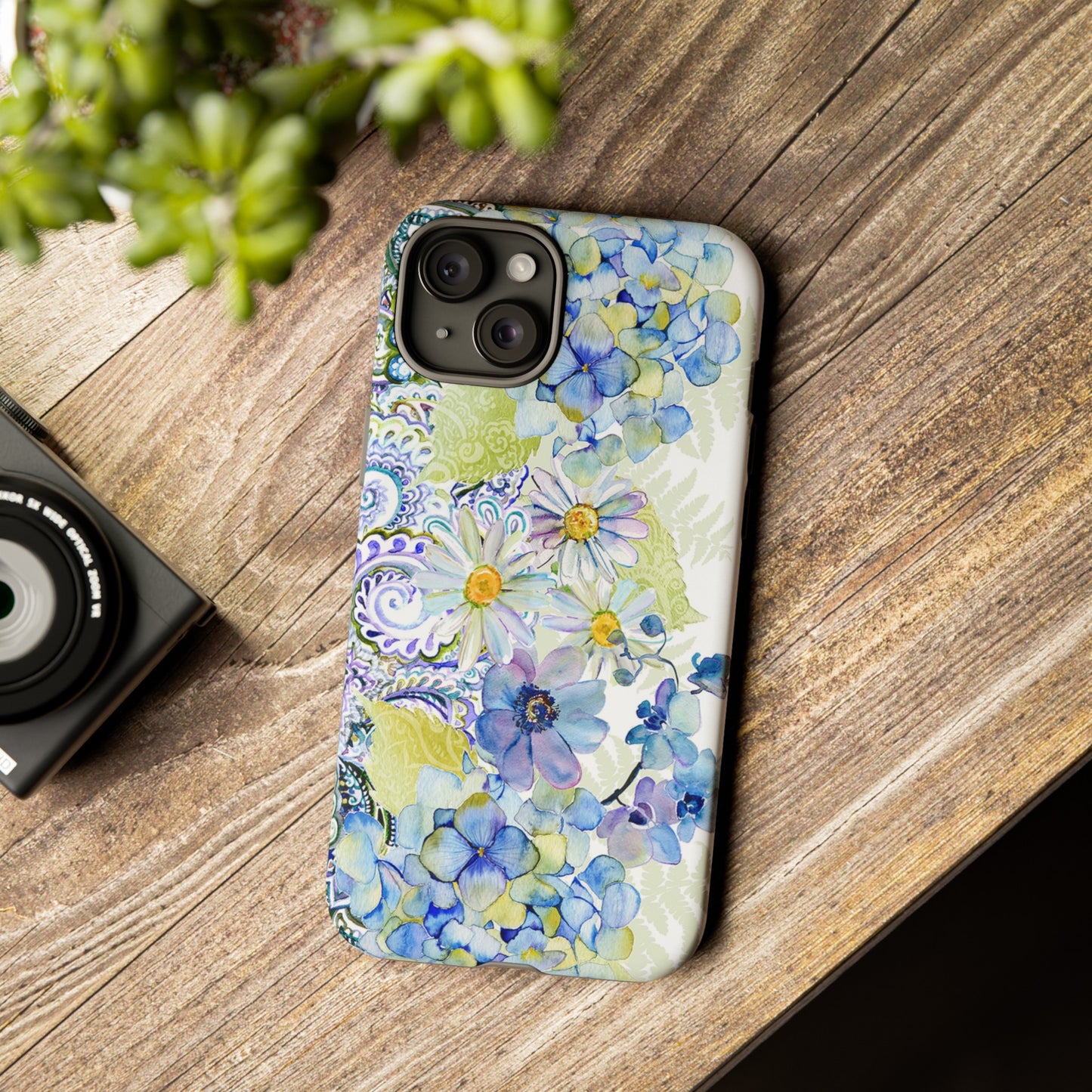 Apple I-Phone 15 (Series) Tough Case-Phone Case:  Leah [Light Blue Flower Border]