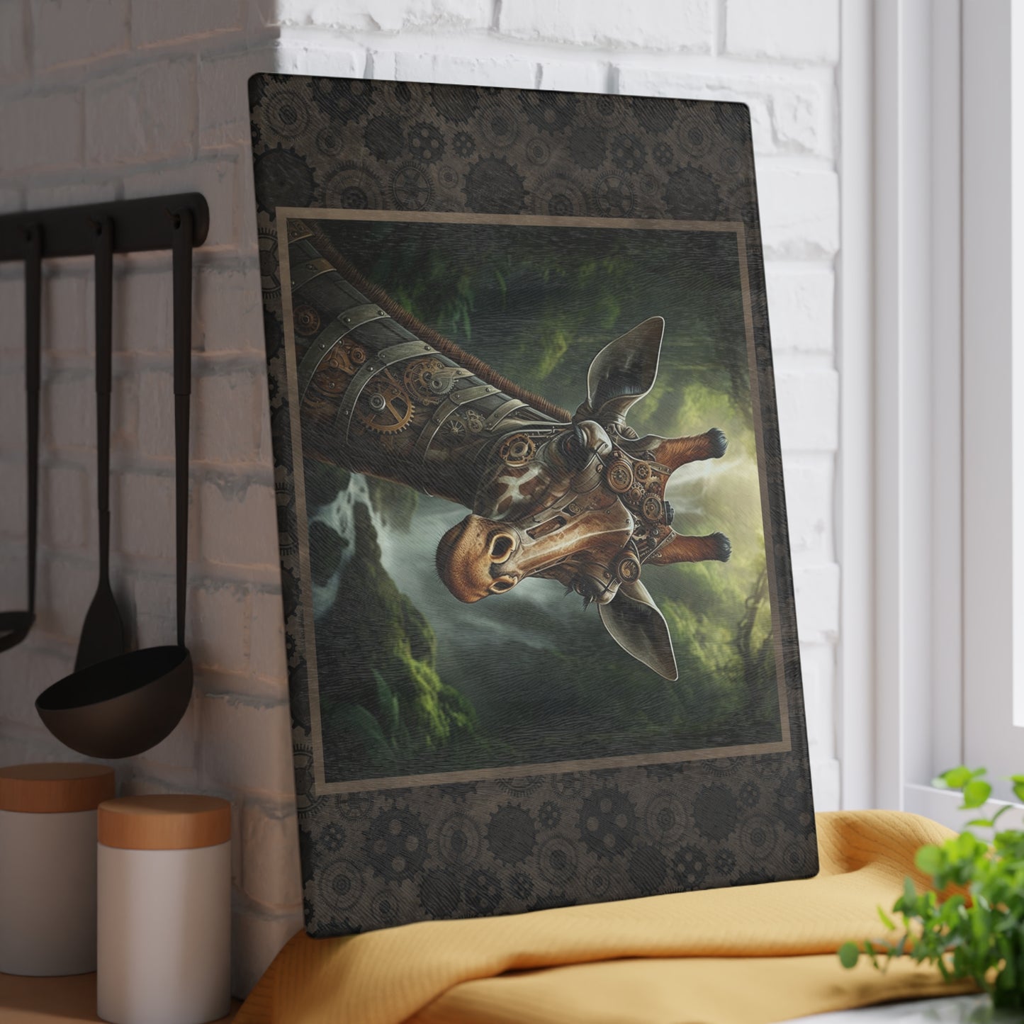 Glass Cutting Board (11"x15"):  Steampunk Animal [Giraffe]