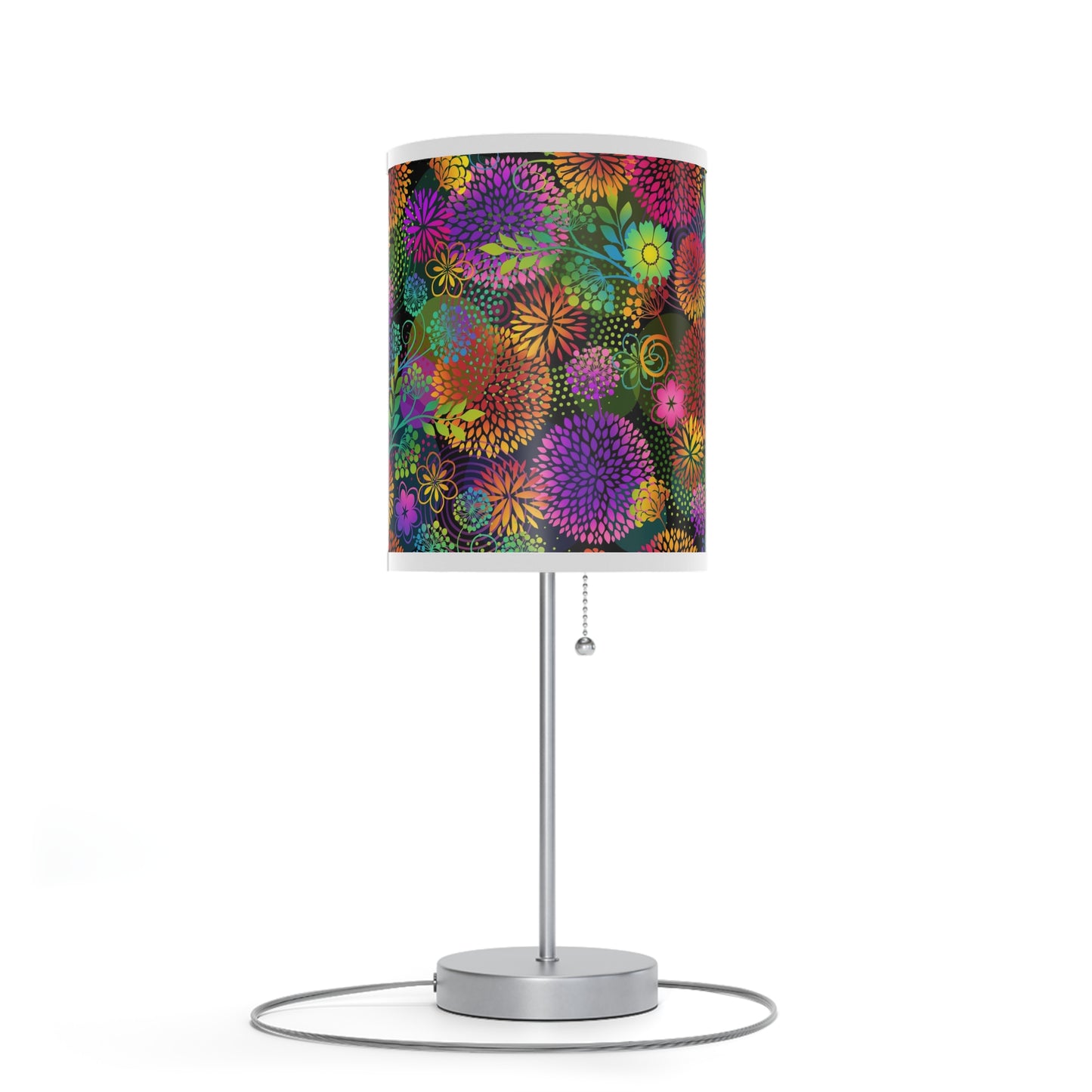 Table Lamp: Silver Base - Unusual Garden [Bright Flowers]
